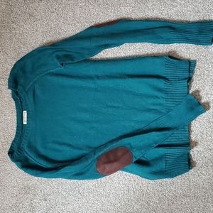 Kenji Sweater, Turquoise with Brown Elbow Pads size Medium